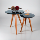 Ver imagem 3 de Conjunto Mesa Lateral de Canto Pé Palito Preta com Vidro 50/100% MDF 40 cm Diâmetro 60/50 cm Altura