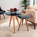 Ver imagem 1 de Conjunto Mesa Lateral de Canto Pé Palito Preta com Vidro 50/100% MDF 40 cm Diâmetro 60/50 cm Altura