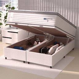 Cama Box Baú Casal King Colchão Molas Guarda Costas Max com Pillow Branco/cinza - 5