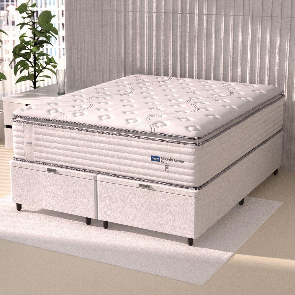 Cama Box Baú Casal King Colchão Molas Guarda Costas Max com Pillow Branco/cinza - 6