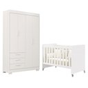 Ver imagem 1 de Jogo de Quarto Infantil Guarda Roupa Zaki e Berço Evolution Branco Fosco - Reller Móveis