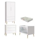 Ver imagem 1 de Quarto de Bebê 2 Portas e Cômoda Gaveteiro Theo Branco Pés Madeira Natural com Colchão Gazin ?