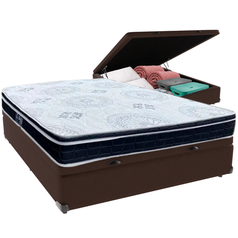 Cama Box Baú Marrom e Colchão Orthosono D33 com Pillow Top Viúvo Anjos
