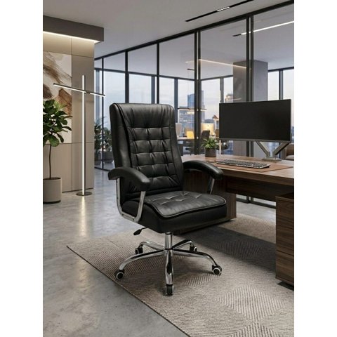 Cadeira Escritório com Molas Ensacadas Modelo Presidente Premium Couro Sintético Oc 500 Cor Preto