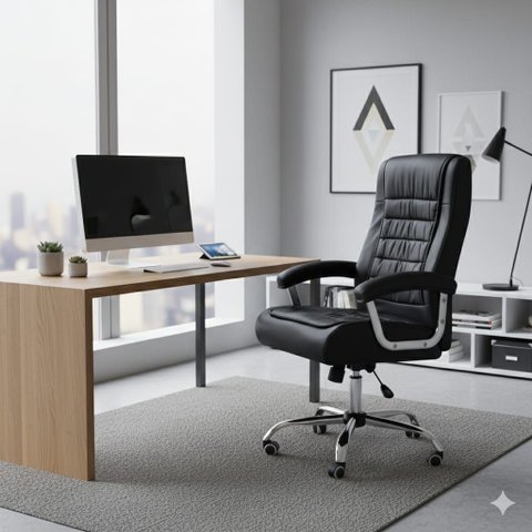 Cadeira Escritório com Molas Ensacadas Modelo Presidente Premium Couro Sintético Oc 500 Cor Preto