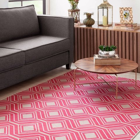 Tapete Corttex Berlim Geométrico Vermelho e Bege - 2M x 1,40M de Largura