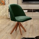 Ver imagem 2 de Poltrona Decorativa Gaia Base Giratória De Madeira Sala, Escritório, Recepção - Veludo Verde