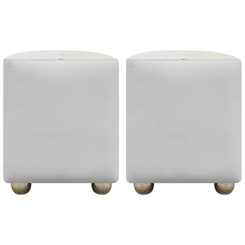 Kit 2 Puffs Decorativos Quadrado Urban - Branco-bege Corino