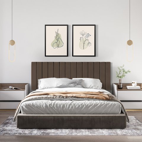 Cabeceira Viuva ou Solteirão Palito Estofada Suspensa para Quarto - 128 Cm - Marrom Suede