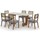 Ver imagem 1 de Mesa de Jantar Liz 160x80cm Vidro 25mm Cinamomo Off White com Kit 6 Cadeiras Linho Prata - Valdemóve