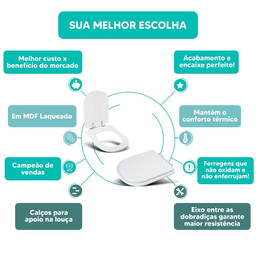 Tampa Vaso Sanitário Madeira Laqueada Carrara Branco para Bacia Deca - 4