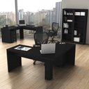 Ver imagem 1 de Conjunto Home Office 6 Peças com 2 Mesa em L, 2 Gaveteiros e 2 Estantes Preto - Pnr Móveis