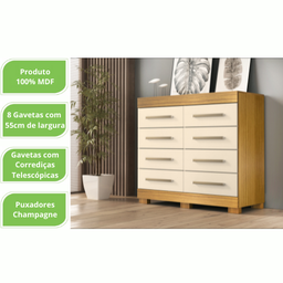 Cômoda Nalu 8 Gavetas Nature/Off White ACP Móveis 100%MDF - 2