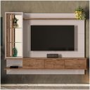 Ver imagem 1 de Painel Leblon Off White/ Madero Canela Tv Até 55'' Com 03 Portas Basculantes E Prateleiras De