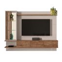 Ver imagem 4 de Painel Leblon Off White/ Madero Canela Tv Até 55'' Com 03 Portas Basculantes E Prateleiras De