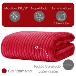 Cobertor Manta Casal Soft Canelada 2,20m X 1,80m Califórnia Cor Vermelho - 1