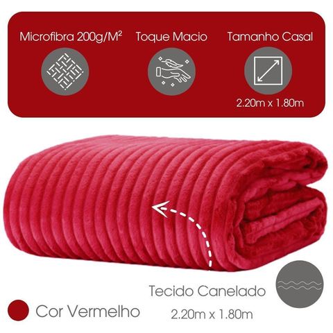 Cobertor Manta Casal Soft Canelada 2,20m x 1,80m Califórnia Cor Vermelho