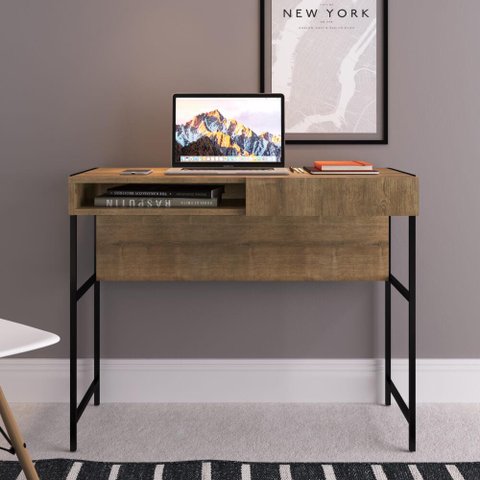 Escrivaninha Industrial Home Office com 1 Gaveta - Carvalho/