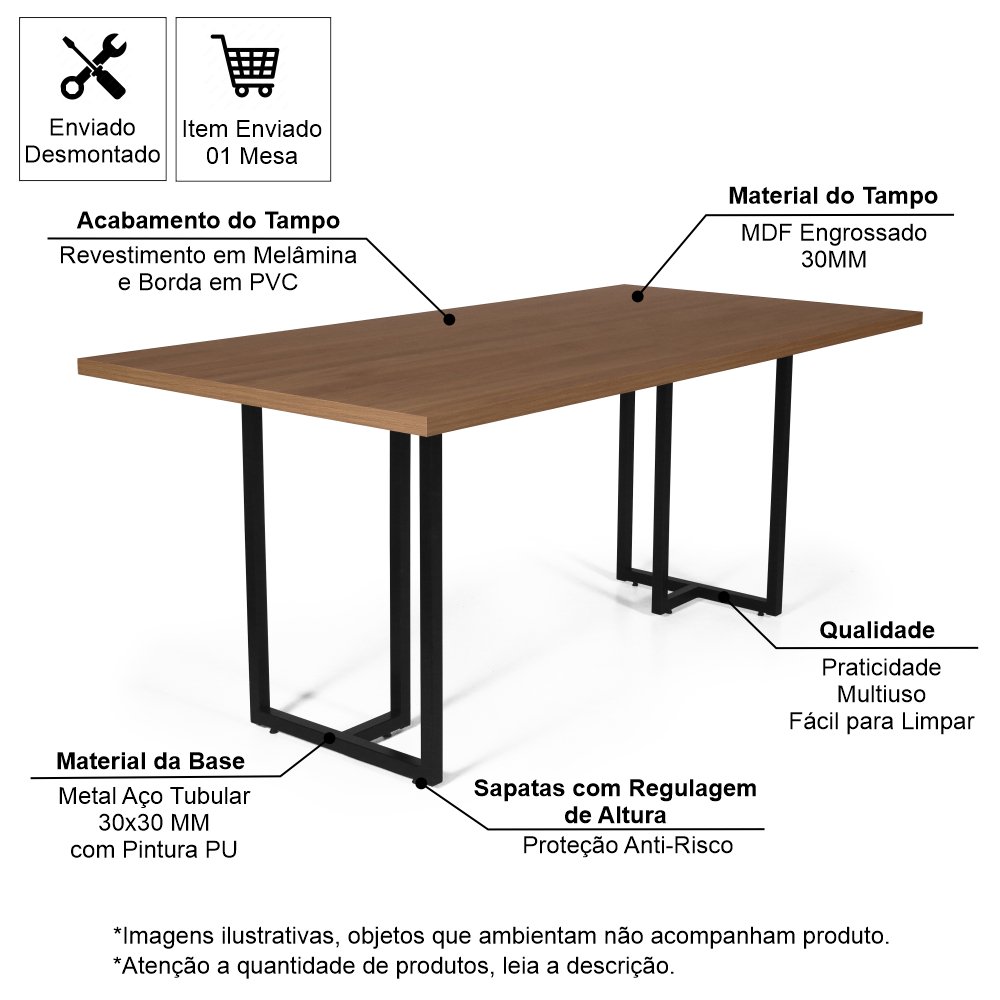 Mesa de Jantar Retangular Industrial 6 Lugares 200x90cm Atos Noronha - Straub Web - 2