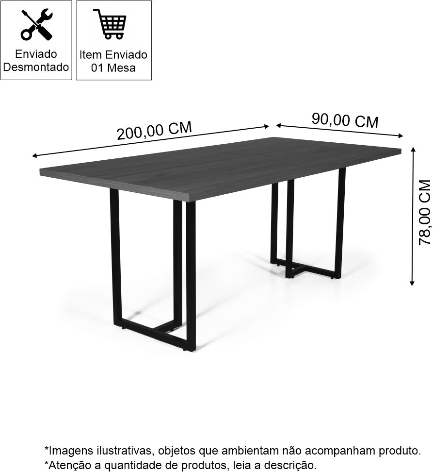 Mesa de Jantar Retangular Industrial 6 Lugares 200x90cm Atos Noronha - Straub Web - 4