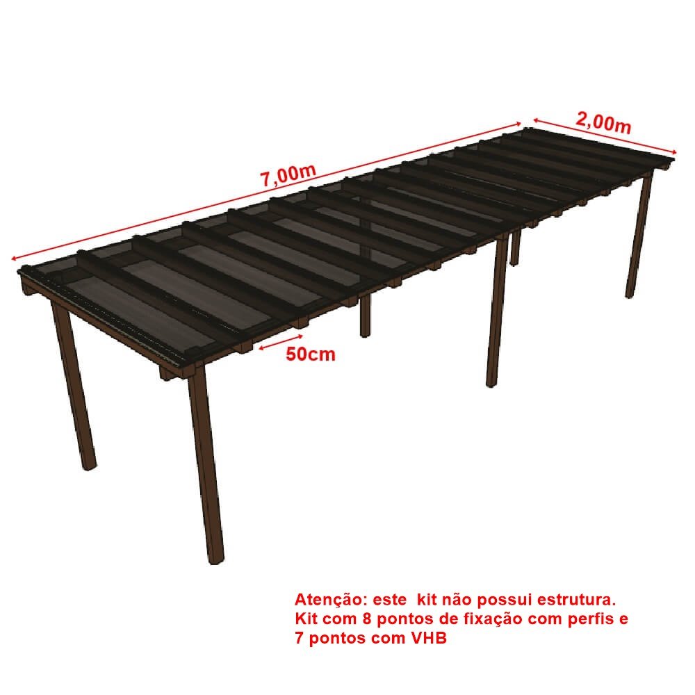 Cobertura Policarbonato Alveolar 7,00m x 2,00m - Fume 4mm - 2