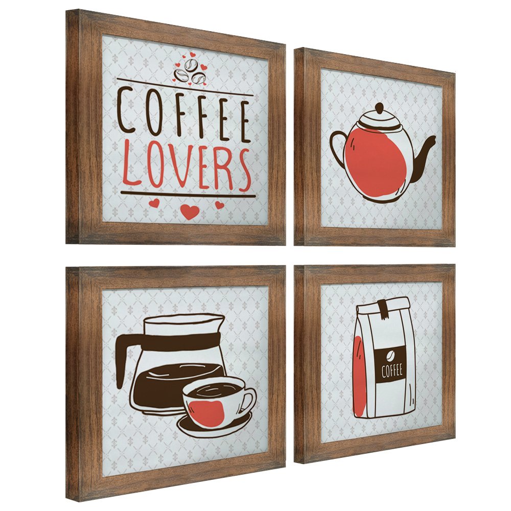 Quadro Decorativo Cozinha Café Padaria Copa 20x20cm Kit 4 un Arte na Arte moldura Ypê