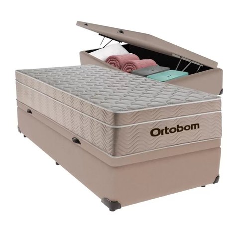 Cama Baú Solteiro Bege Colchão Molas Ensacadas Airtech Springpocket 88x188 - Ortobom