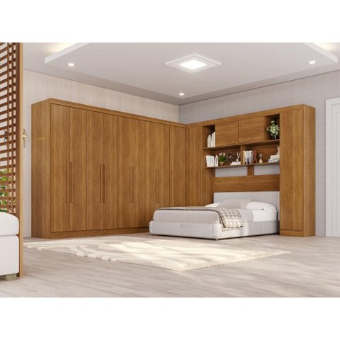 Guarda-Roupa Casal Modulado de Canto com 13 Portas Espaço para Cama Multimóveis Cinamomo