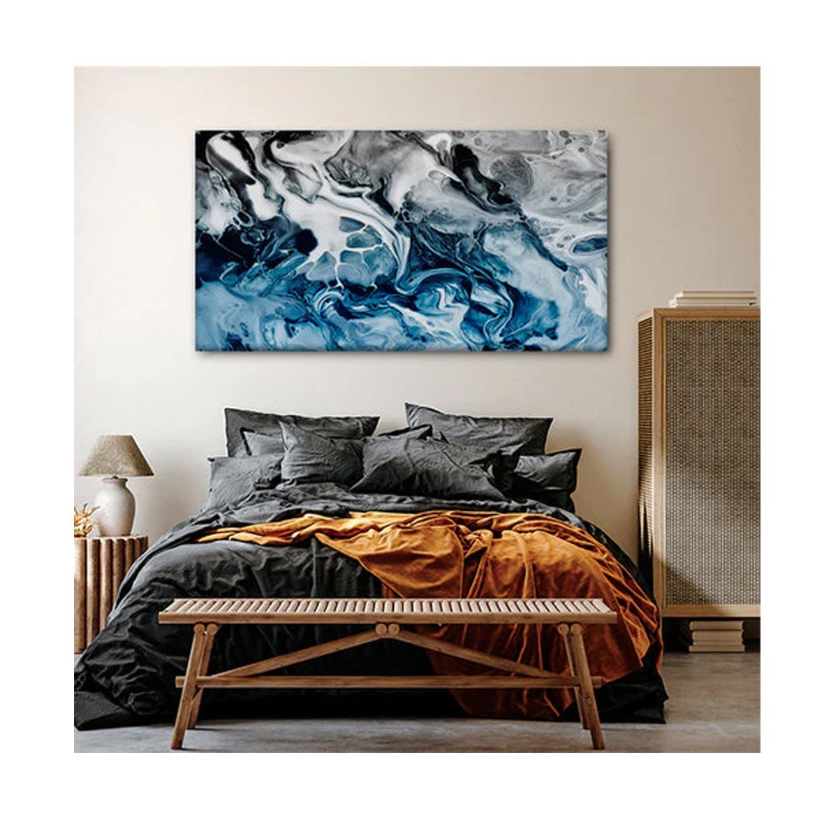 Quadro Abstrato Blue And Silver c/ Moldura Preta e Vidro:100 x 70 cm - 3