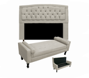 Ver imagem 1 de Jogo Cabeceira Geovana + Calçadeira Fênix Solteiro 90cm Suede Bege - LM DECOR