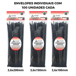 Abraçadeiras Nylon Kit 300 Unidades de 3,6 x 10, 15 e  20cm Enforca Gato Presilha Fita  Reforçadas - 3