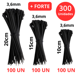 Abraçadeiras Nylon Kit 300 Unidades de 3,6 x 10, 15 e  20cm Enforca Gato Presilha Fita  Reforçadas - 2