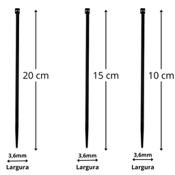 Abraçadeiras Nylon Kit 300 Unidades de 3,6 x 10, 15 e  20cm Enforca Gato Presilha Fita  Reforçadas - 4