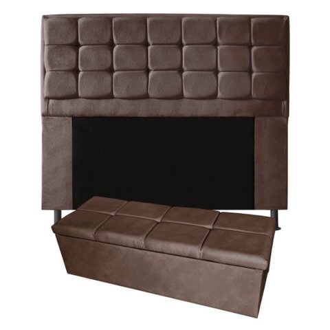 Kit Cabeceira + Calçadeira Baú Copenhague Queen Size 160cm Suede - Renascer Decor:Marrom