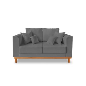 Sofá Vintage Viena 02 Lugares Com Base de Madeira Suede Grafite - Madeira Prima Deccor