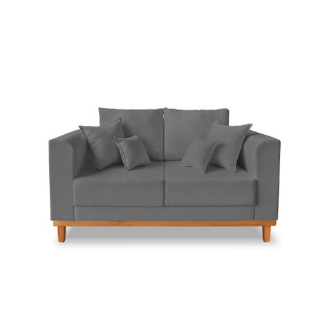 Sofá Vintage Viena 02 Lugares Com Base de Madeira Suede Grafite - Madeira Prima Deccor