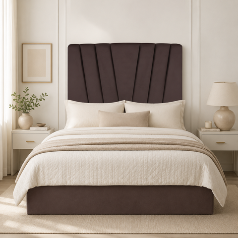 Cabeceira Casal Box de Cama Estofada 140 cm Emma Linho:Marrom