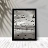 Quadro Praia Preto e Branco - Pássaros 33x24cm - com Vidro:moldura Preta - 1