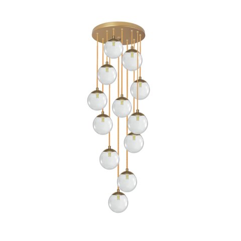 Pendente Moderno Dourado 60cm Pé Direito Alto Sala Escada Arevo Iluminação 82dr12 Vidro Transparente