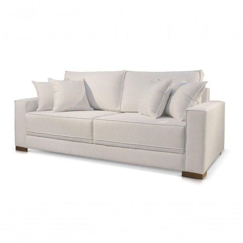Sofá Helô 3 Lugares Fixo 200cm Off White Linho Almofada Solta Helô