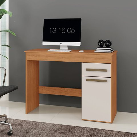 Escrivaninha Atenas 1 Porta e 1 Gaveta Arte Móveis Branco Cinamomo/Off White