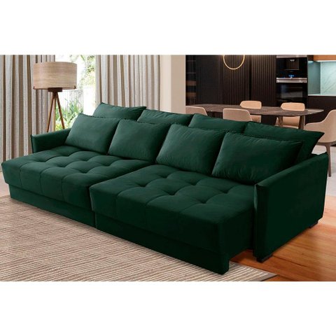 Sofá Retrátil e Reclinável 2,30m Mariah Veludo Verde Madelina Decor
