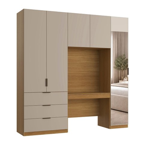 Guarda Roupa Modular 5 Portas com Mesa e Espelho Altezza Clean Belmax:Freijó/Off White