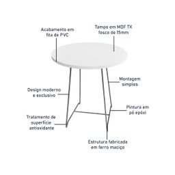 Mesa de Canto Lateral Amsterdã Alta Redonda Prata e Branco - 5