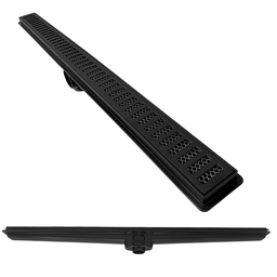 Ralo Linear 5x90 Seca Box Banheiro Preto Fosco Alumínio e Coletor Preto Saídas 40mm e Tela (5cm X 91 - 1