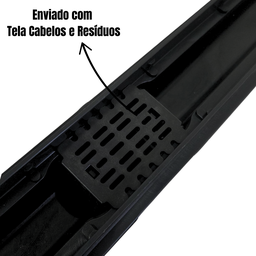 Ralo Linear 5x90 Seca Box Banheiro Preto Fosco Alumínio e Coletor Preto Saídas 40mm e Tela (5cm X 91 - 6