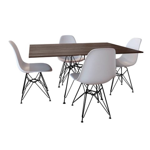 Conjunto de Mesa de Ferro Preto Tampo Amêndoa 120x75 4 Cadeiras Ferro Preta Assento Bra