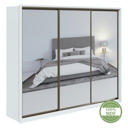 Guarda Roupa Casal com Espelhos 3 Portas de Correr 6 Gavetas 245cm Spazio Super Glass Móveis Lopas  - 10