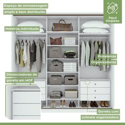 Guarda Roupa Casal com Espelhos 3 Portas de Correr 6 Gavetas 245cm Spazio Super Glass Móveis Lopas  - 4