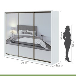 Guarda Roupa Casal com Espelhos 3 Portas de Correr 6 Gavetas 245cm Spazio Super Glass Móveis Lopas  - 6